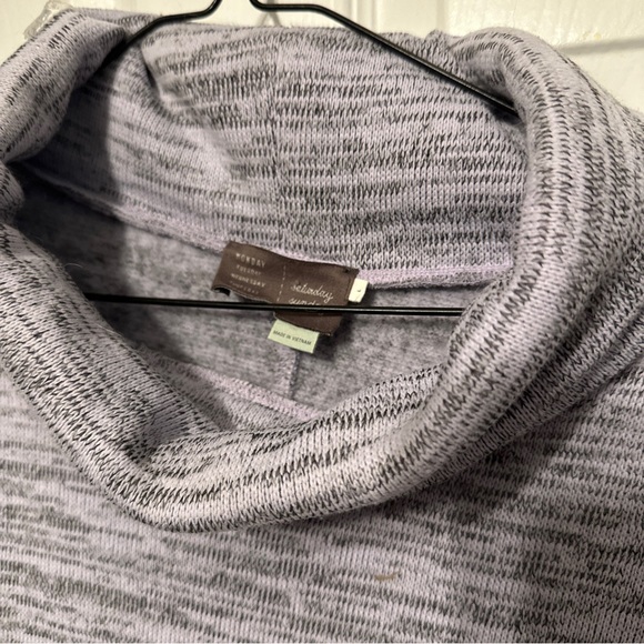 Saturday Sunday Anthropologie Large  Neck Sweater Lilac Gray 3/4 Sleeve Hi Low - Picture 2 of 6
